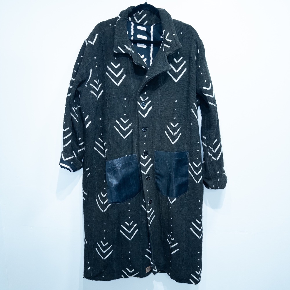 Saramani Black Handcrafted Bogolan African Mud Coat Size Large